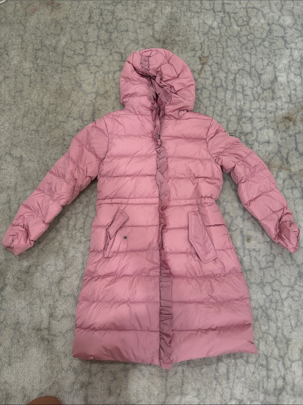 Moncler Long Hooded Puffer Coat - Dusty Rose